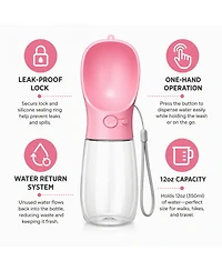 Portable Dog Water Bottle, 12 oz (350 ml), Leak-Proof Pet Water Dispenser with Drinking Bowl, Bpa-Free, One-Touch Water Return