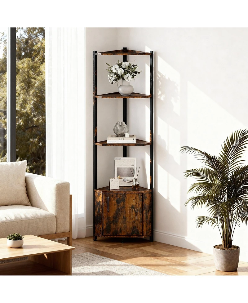 homfan Space-Saving 5-Tier Corner Shelf - 57 Inch Height - Metal Frame and Wood Shelves - for Living Room, Bedroom, Kitchen, Bathroom