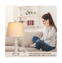 Sofucor 23" Touch Control Coastal Farmhouse Table Lamp Set of 2, 3-Way Dimmable Bedside Lamp with 2 Usb Charging Ports