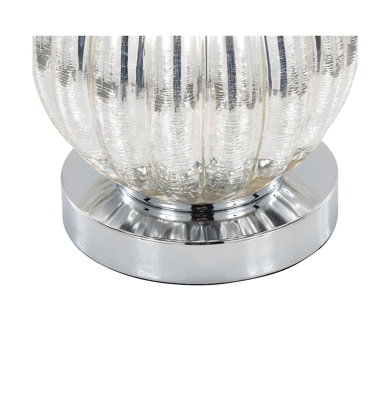 27" Glass Table Lamp in Silver Crackle Glass and Chrome Metal with White Linen Shade - Set of 2