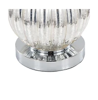27" Glass Table Lamp in Silver Crackle Glass and Chrome Metal with White Linen Shade - Set of 2