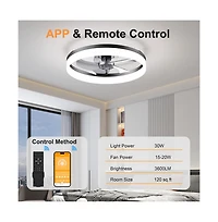Sofucor 19.7-in Modern Flush Mount Ceiling Fan Led Light with Remote and App Control Included 5-Blade