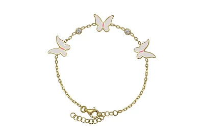 Lily Nily Girls Enamel Butterflies and Cubic Zirconia Bezel Station Chain Link Bracelet in 14K