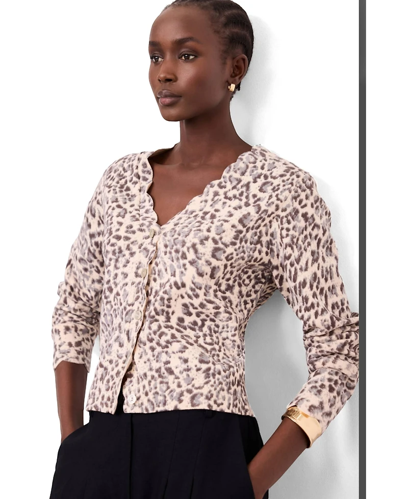 Mint Velvet Women's Leopard Print Scallop Trim Cardigan