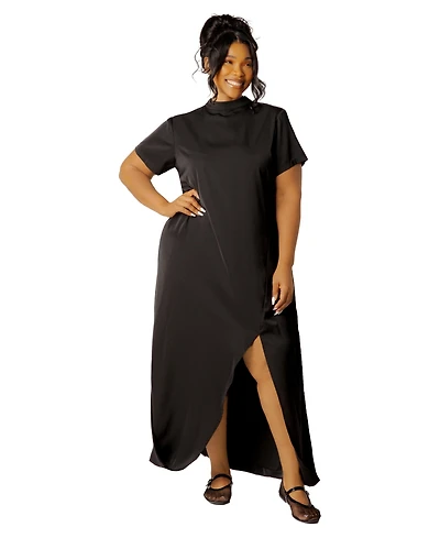 Buxom Couture Plus High Neck Draped Maxi Dress with Slit