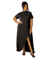 Buxom Couture Plus High Neck Draped Maxi Dress with Slit
