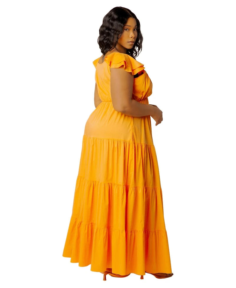 Buxom Couture Plus Flutter Sleeve Tiered Maxi Dress