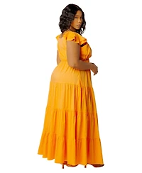 Buxom Couture Plus Flutter Sleeve Tiered Maxi Dress