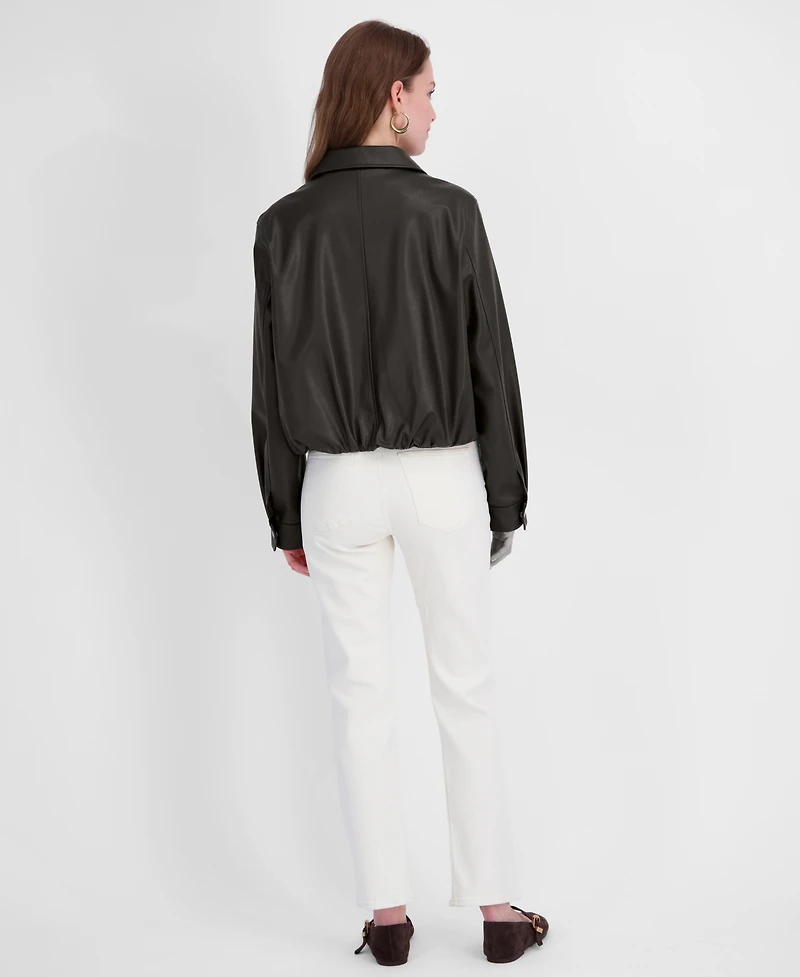 Tahari Women's Faux Leather Zip-Up Coat