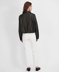 Tahari Women's Faux Leather Zip-Up Coat