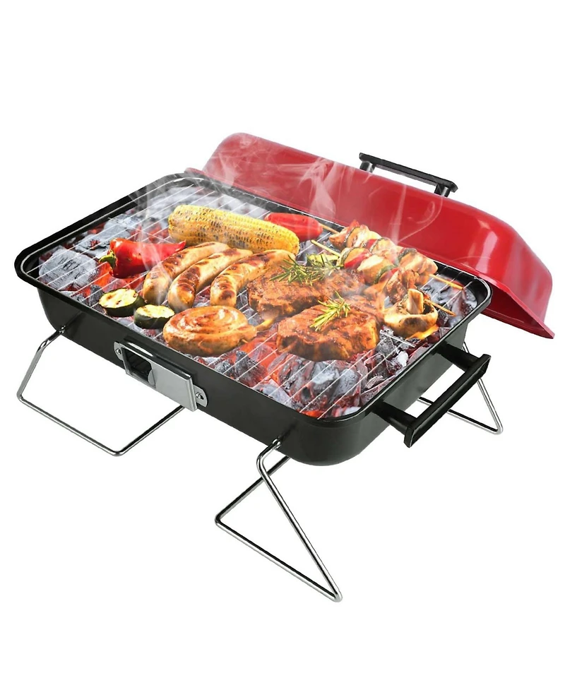 Mountaintop Portable Barbecue Smoker Charcoal Grill Outdoor Tabletop Grill Small Folding with Lid for Backyard Camping Picnics Beach
