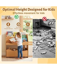 Gymax Kids Toy Storage Organizer Wooden Montessori Bookshelf with Two Rolling Drawers