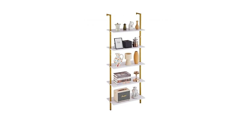 Slickblue Wall Mounted 5-Tier Ladder Bookshelf, Open Storage Shelf for Bedroom, Kitchen and Bathroom