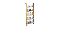 Slickblue Wall Mounted 5-Tier Ladder Bookshelf, Open Storage Shelf for Bedroom, Kitchen and Bathroom