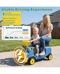 Hongge 12V 2-Seater Kids Ride-On Train with Height-Adjustable Seat Music and Led