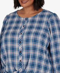 Ruby Rd. Plus Homestead Plaid 3/4-Sleeve Button-Front Top