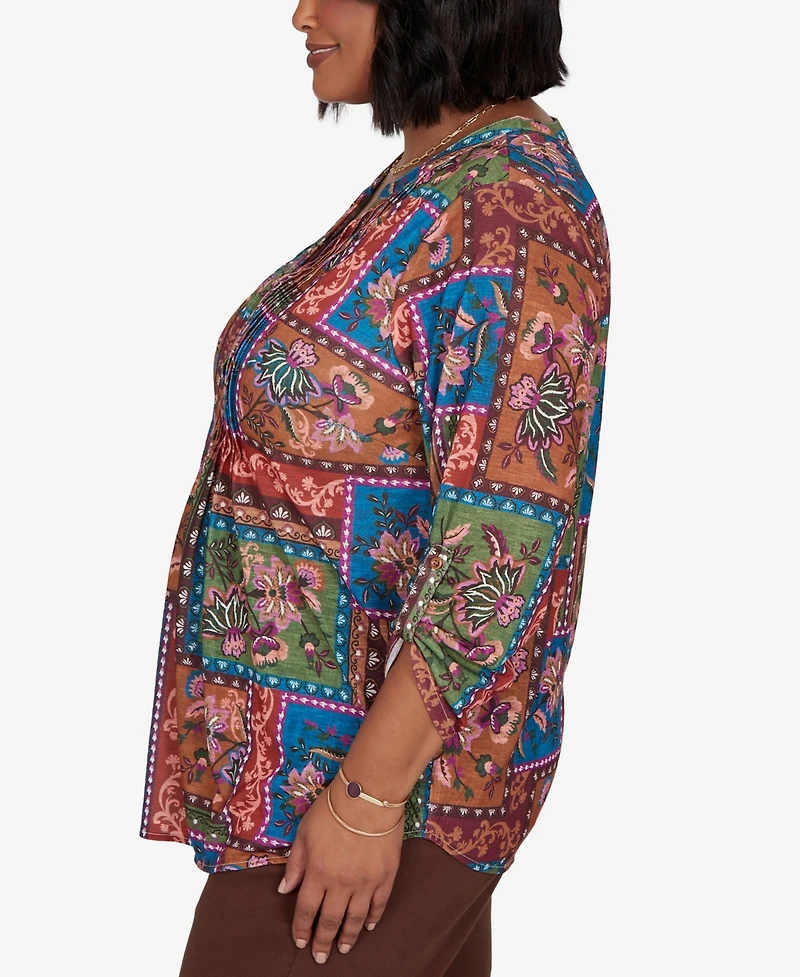 Ruby Rd. Plus Tapestry Floral 3/4-Sleeve Blouse