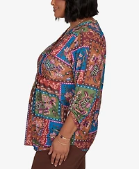 Ruby Rd. Plus Tapestry Floral 3/4-Sleeve Blouse