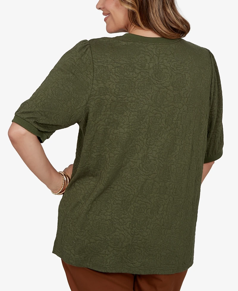 Ruby Rd. Plus Rosette Floral Side-Slit T-Shirt