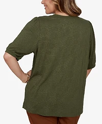 Ruby Rd. Plus Rosette Floral Side-Slit T-Shirt