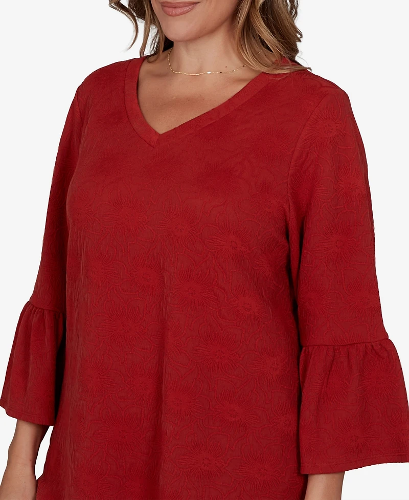 Ruby Rd. Plus V-Neck Floral Bell-Sleeve Blouse