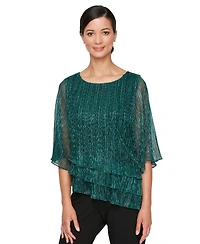 Alex Evenings Women's Metallic Asymmetric Triple-Tier 3/4-Sleeve Blouse