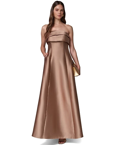 Donna Karan New York Women's Strapless Pleated Mikado Gown