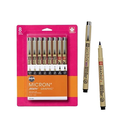 Sakura Pigma Micron Blister Card Ink Pen Set, Black, 8 Pack