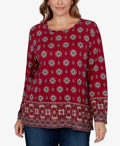 Ruby Rd. Plus Medallion Long-Sleeve Scoop Neck Top