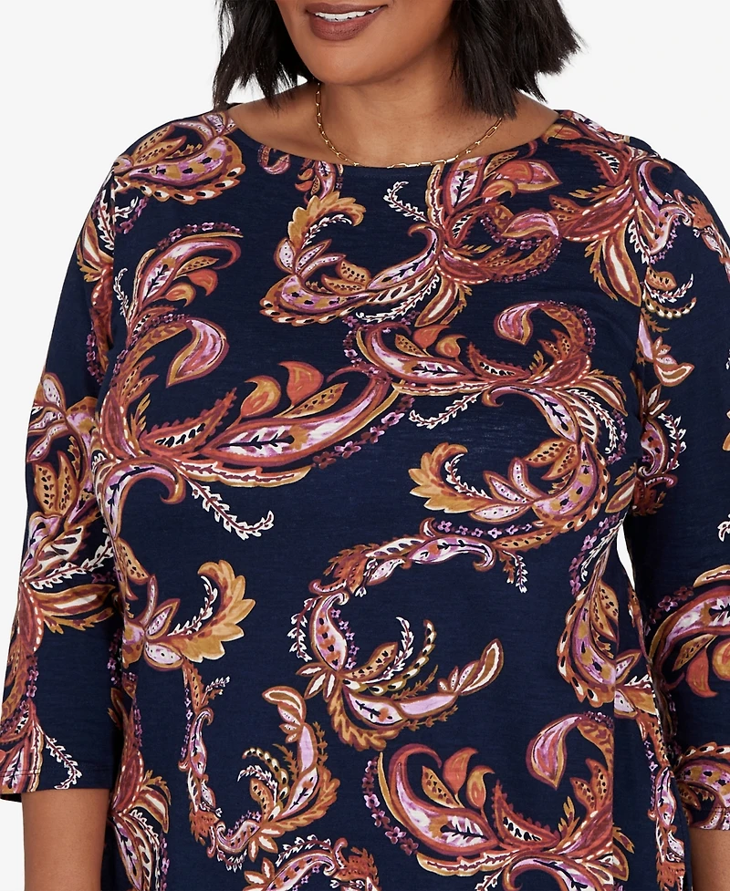 Ruby Rd. Plus Paisley 3/4-Sleeve Boat-Neck T-Shirt