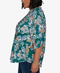 Ruby Rd. Plus Kensington Henley 3/4-Sleeve Floral Blouse