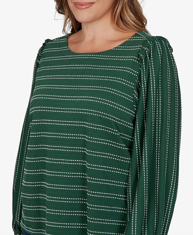 Ruby Rd. Plus Dobby Stripe Long-Sleeve Boat Neck Blouse