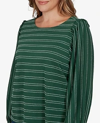 Ruby Rd. Plus Dobby Stripe Long-Sleeve Boat Neck Blouse