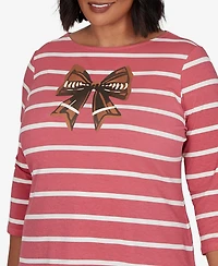 Ruby Rd. Plus Boat Neck 3/4-Sleeve Striped T-Shirt