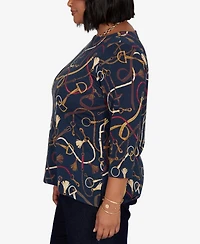 Ruby Rd. Plus Equestrian Boat Neck 3/4-Sleeve Top