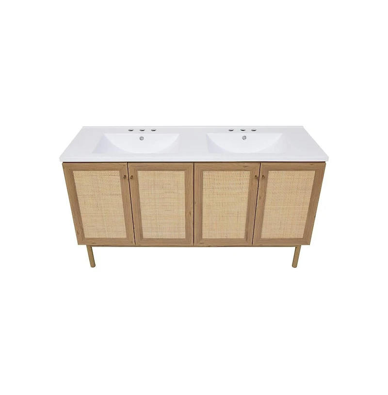 Swiss Madison 60" Freestanding Bathroom Vanity, 3-Hole Widespread Double Basin Sink Top