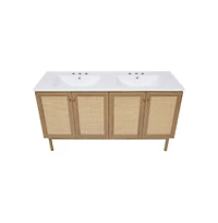 Swiss Madison 60" Freestanding Bathroom Vanity, 3-Hole Widespread Double Basin Sink Top