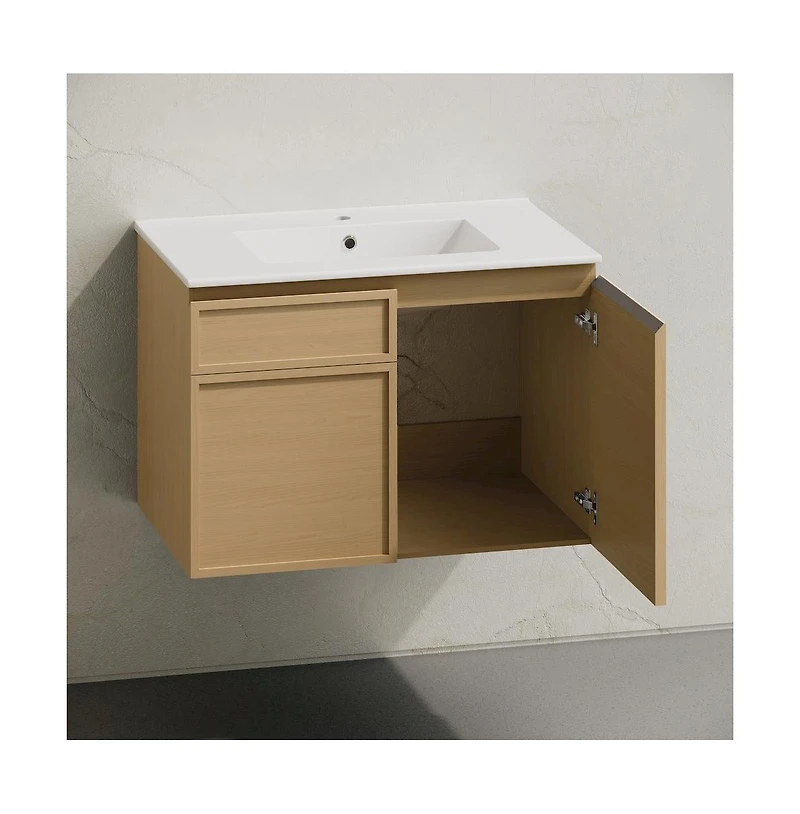 Swiss Madison St. Tropez 30" Wall-Mounted Bathroom Vanity in Natural Oak with Sink Top