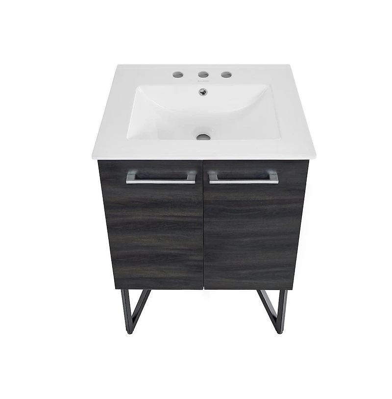 Swiss Madison Annecy 24 in. Black Walnut Bathroom Vanity With White, 3-Hole Ceramic Sink Top