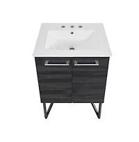 Swiss Madison Annecy 24 in. Black Walnut Bathroom Vanity With White, 3-Hole Ceramic Sink Top