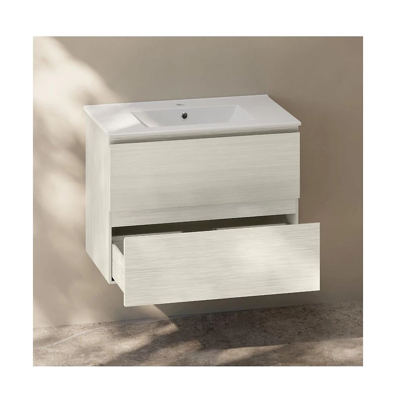 Swiss Madison Liberte 30" Wall-Mounted Bathroom Vanity in White Oak with Sink Top