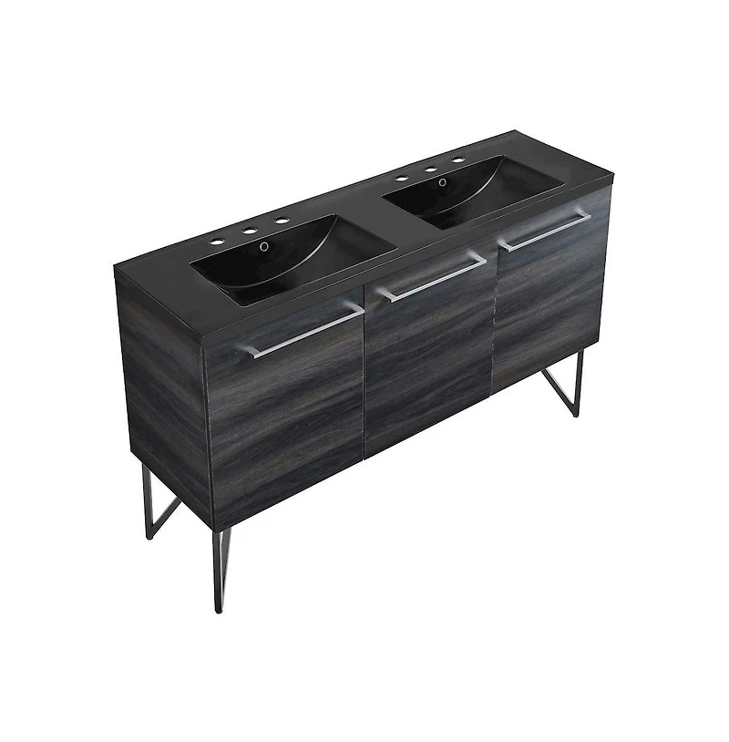 Swiss Madison 60 in. Mdf Double Basin 3-Hole Artificial Stone Sink Top Bathroom Vanity
