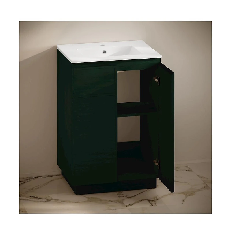 Swiss Madison St. Tropez 24" Freestanding Bathroom Vanity in Green Oak with Sink Top