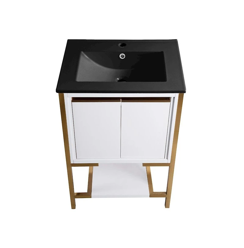Swiss Madison Marseille 24 in. White Bathroom Vanity With Black Ceramic Sink Top