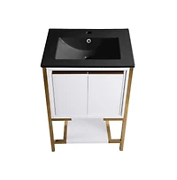Swiss Madison Marseille 24 in. White Bathroom Vanity With Black Ceramic Sink Top