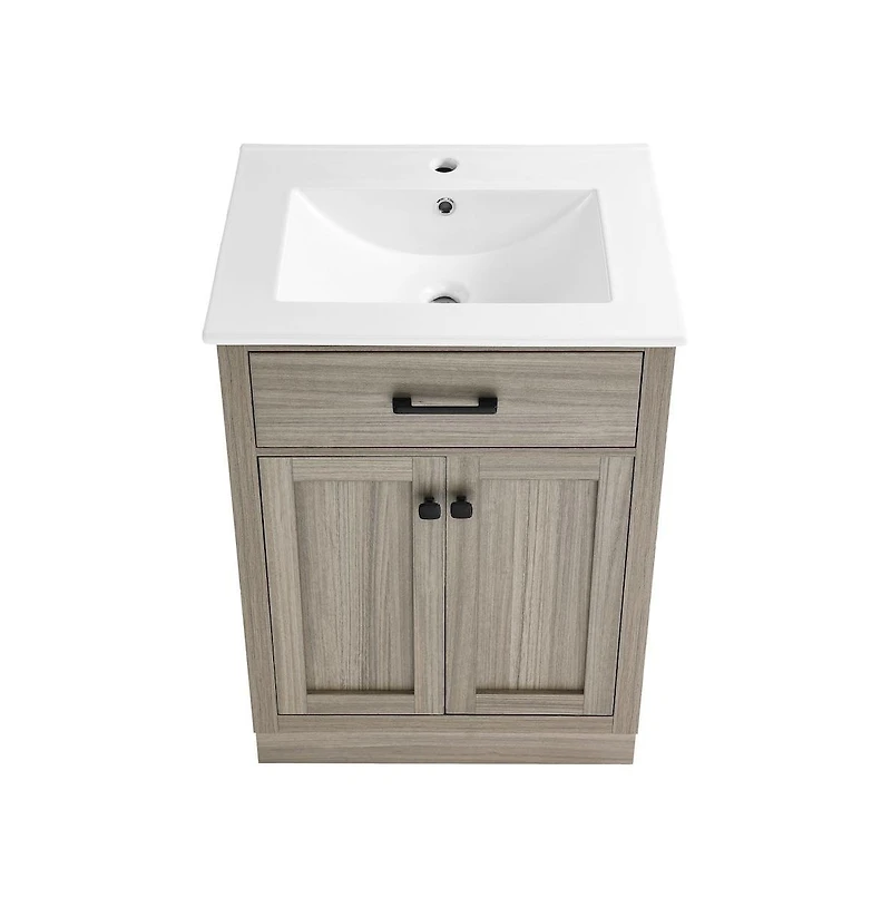 Swiss Madison Burdon 24" Freestanding Bathroom Vanity in Weathered Oak with Sink Top