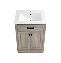 Swiss Madison Burdon 24" Freestanding Bathroom Vanity in Weathered Oak with Sink Top