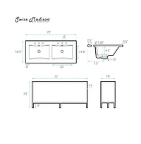 Swiss Madison 72 Double, Freestanding, Open Shelf, Matte Black Metal Frame Bathroom Vanity