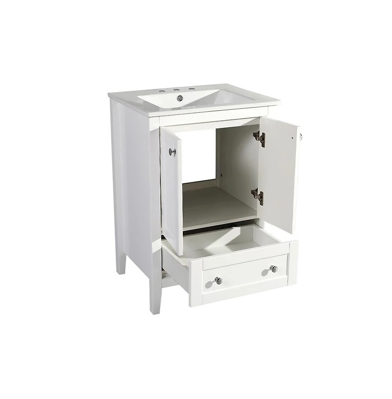 Swiss Madison Cannes 24 in. White Bathroom Vanity With White, 3-Hole Ceramic Sink Top