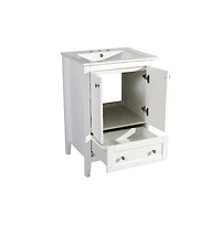 Swiss Madison Cannes 24 in. White Bathroom Vanity With White, 3-Hole Ceramic Sink Top